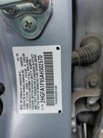 2HGFA1F95AH502570 - 2010 HONDA CIVIC EXL ნაცრისფერი ფოტო 12