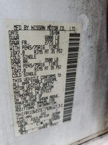 5N1AR18W55C706231 - 2005 NISSAN PATHFINDER LE თეთრი ფოტო 13