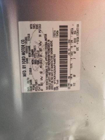 1FTKR1AD0APA48760 - 2010 FORD RANGER SILVER photo 12