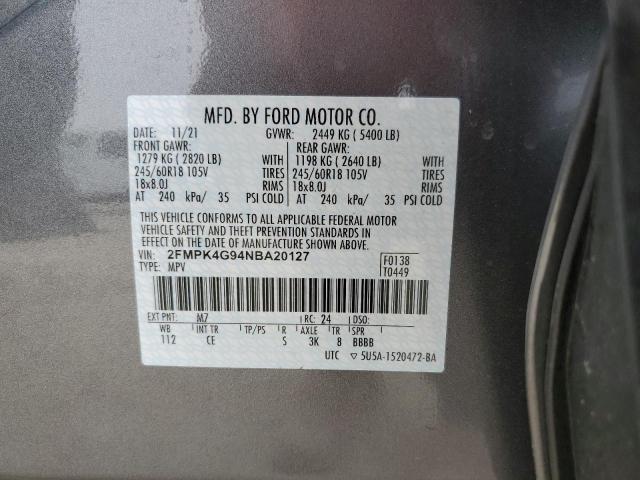 2FMPK4G94NBA20127 - 2022 FORD EDGE SE GRAY photo 13