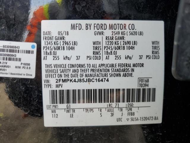 2FMPK4J85JBC16474 - 2018 FORD EDGE SEL BLACK photo 12