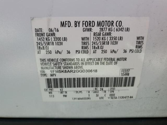 1FM5K8AR2GGD30618 - 2016 FORD EXPLORER POLICE INTERCEPTOR WHITE photo 13