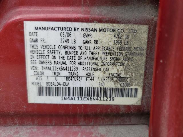 1N4AL11EX6N411239 - 2006 NISSAN ALTIMA S RED photo 13