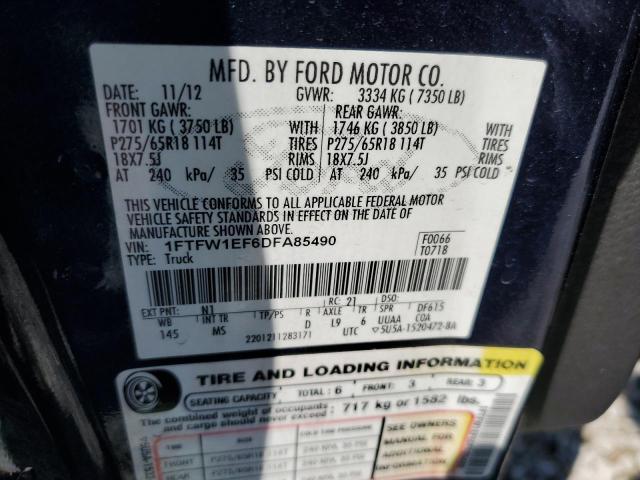 1FTFW1EF6DFA85490 - 2013 FORD F150 SUPERCREW BLUE photo 12