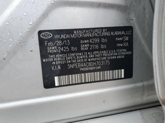 5NPEB4AC8DH703175 - 2013 HYUNDAI SONATA GLS SILVER photo 12