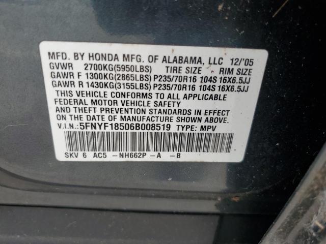 5FNYF18506B008519 - 2006 HONDA PILOT EX GRAY photo 13