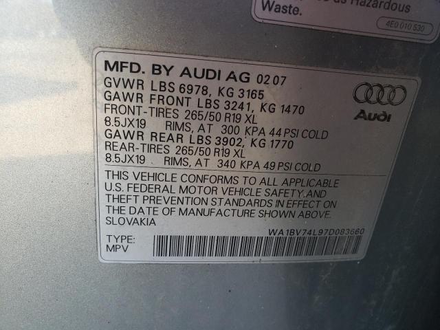 WA1BV74L97D083660 - 2007 AUDI Q7 4.2 QUATTRO PREMIUM SILVER photo 12