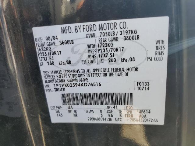 1FTPX02594KD76516 - 2004 FORD F150 BLACK photo 12