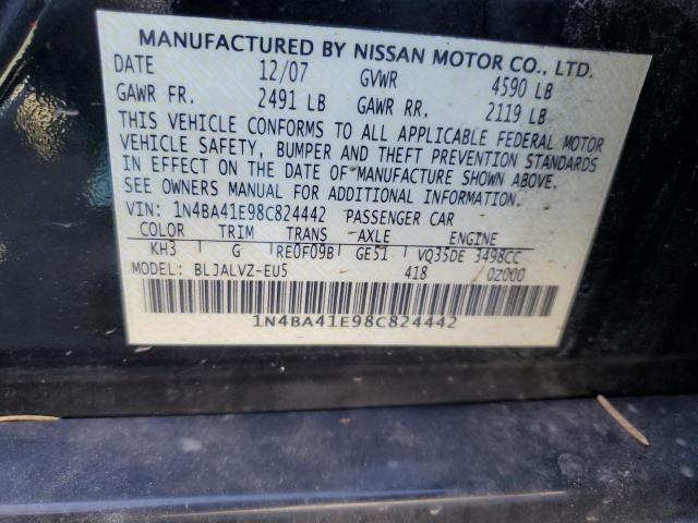 1N4BA41E98C824442 - 2008 NISSAN MAXIMA SE BLACK photo 12