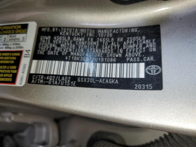 4T1BK36B77U191086 - 2007 TOYOTA AVALON XL TAN photo 12