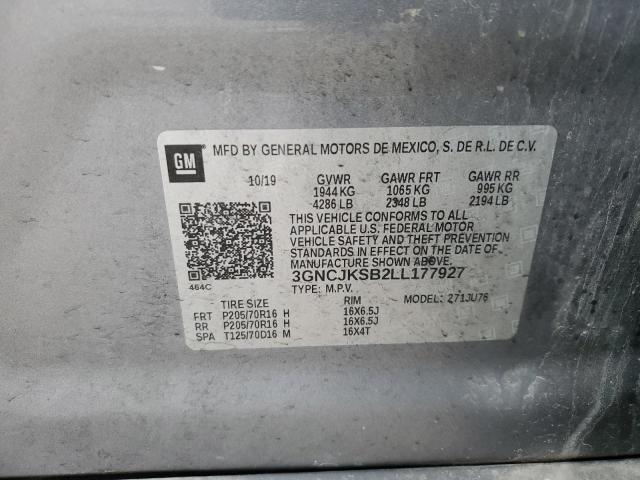 3GNCJKSB2LL177927 - 2020 CHEVROLET TRAX LS GRAY photo 13