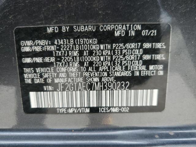 JF2GTAEC7MH390232 - 2021 SUBARU CROSSTREK PREMIUM GRAY photo 12