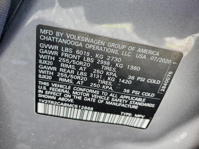 1V2TR2CA8MC512868 - 2021 VOLKSWAGEN ATLAS SEL PREMIUM SILVER photo 13