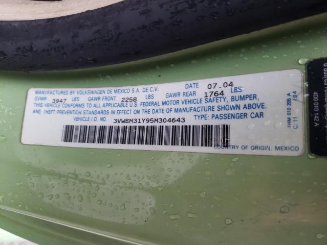 3VWBM31Y95M304643 - 2005 VOLKSWAGEN NEW BEETLE GL 绿色 照片 12