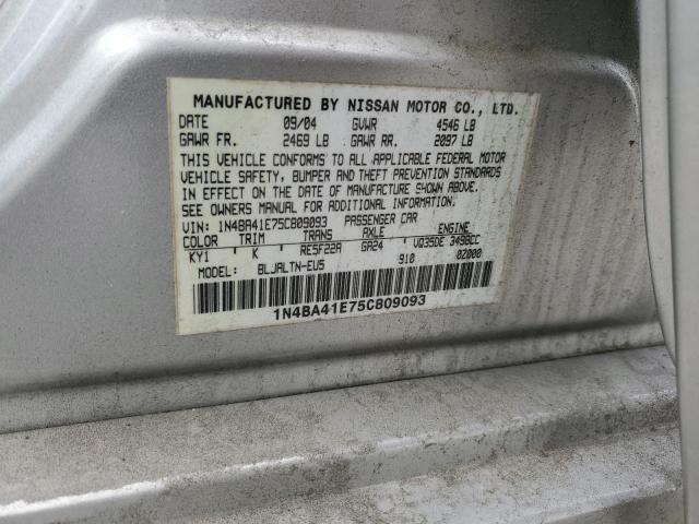 1N4BA41E75C809093 - 2005 NISSAN MAXIMA SE SILVER photo 12