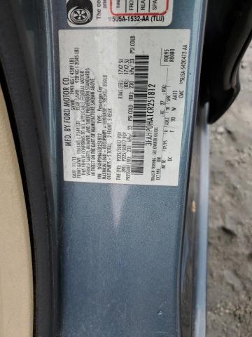 3FAHP0HA1CR251812 - 2012 FORD FUSION SE BLUE photo 12