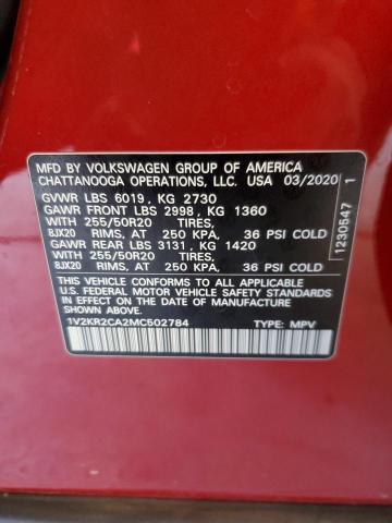 1V2KR2CA2MC502784 - 2021 VOLKSWAGEN ATLAS SE RED photo 14