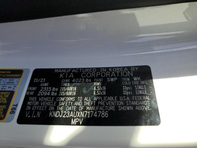 KNDJ23AUXN7174786 - 2022 KIA SOUL LX WHITE photo 13