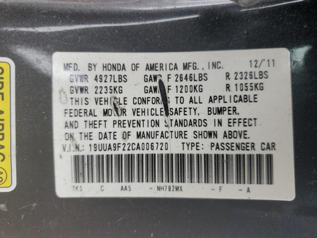 19UUA9F22CA006720 - 2012 ACURA TL GRAY photo 12