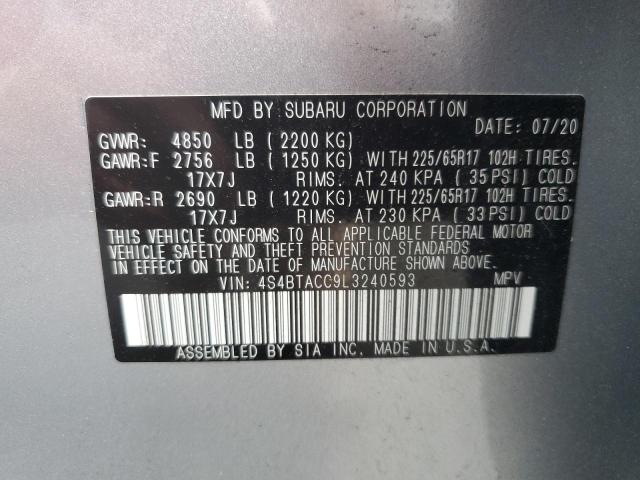 4S4BTACC9L3240593 - 2020 SUBARU OUTBACK PREMIUM SILVER photo 13