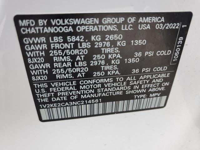 1V2KE2CA3NC214561 - 2022 VOLKSWAGEN ATLAS CROS SE Blanc photo 13