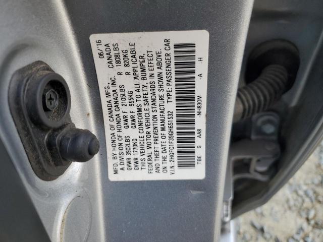 2HGFC1F39GH651532 - 2016 HONDA CIVIC EX SILVER photo 13