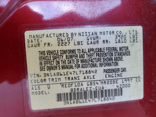 3N1AB61E47L718842 - 2007 NISSAN SENTRA 2.0 RED photo 13