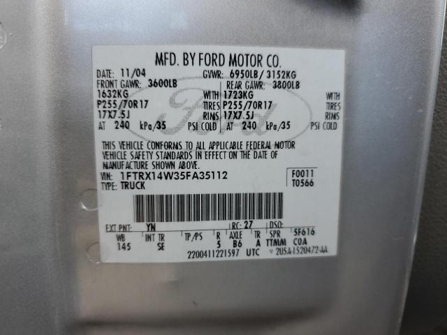 1FTRX14W35FA35112 - 2005 FORD F150 SILVER photo 12