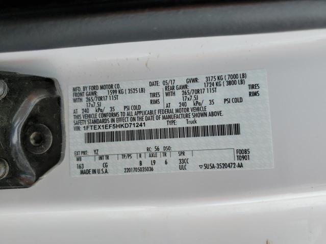 1FTEX1EF5HKD71241 - 2017 FORD F150 SUPER CAB WHITE photo 12