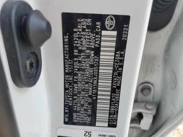 4T1B11HKXJU051707 - 2018 TOYOTA CAMRY L WHITE photo 12