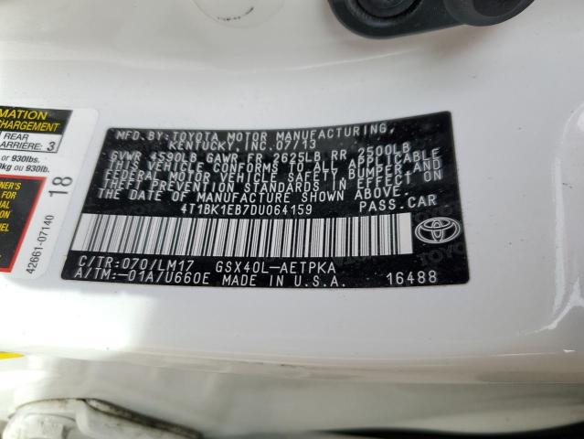 4T1BK1EB7DU064159 - 2013 TOYOTA AVALON BASE 白色 照片 12