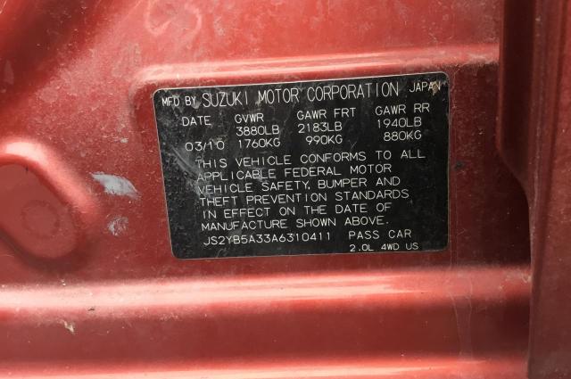 JS2YB5A33A6310411 - 2010 SUZUKI SX4 RED photo 10
