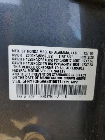 5FNYF3H59AB016011 - 2010 HONDA PILOT EXL GRAY photo 14