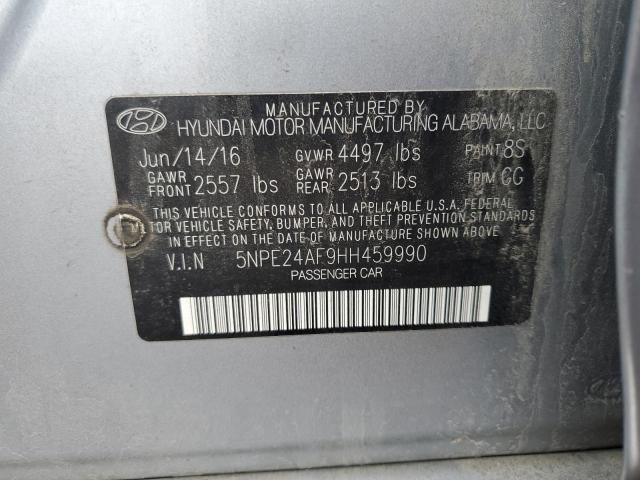 5NPE24AF9HH459990 - 2017 HYUNDAI SONATA SE GRAY photo 12