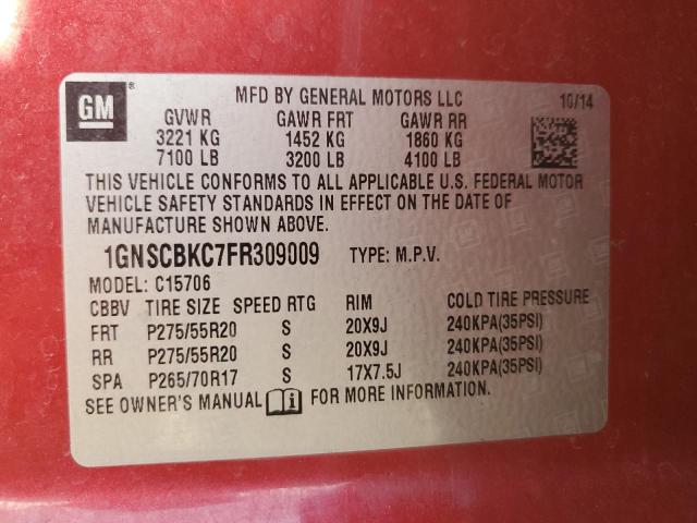 1GNSCBKC7FR309009 - 2015 CHEVROLET TAHOE C1500 LT RED photo 14