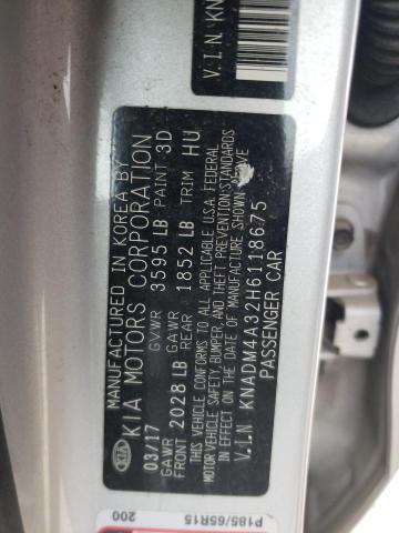 KNADM4A32H6118675 - 2017 KIA RIO LX SILVER photo 12