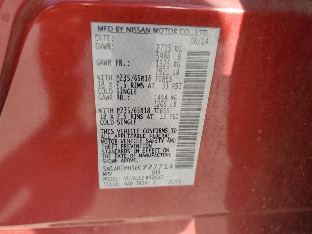 5N1AR2MN5EC727714 - 2014 NISSAN PATHFINDER S MAROON photo 14