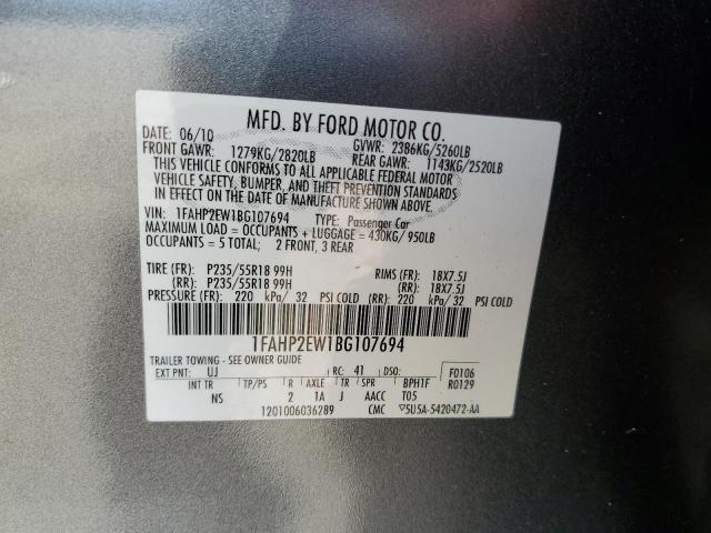 1FAHP2EW1BG107694 - 2011 FORD TAURUS SEL SILVER photo 13