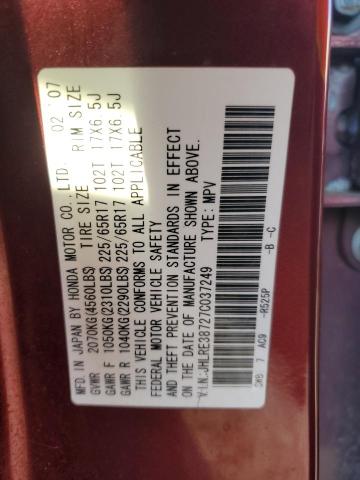 JHLRE38727C037249 - 2007 HONDA CR-V EXL RED photo 12