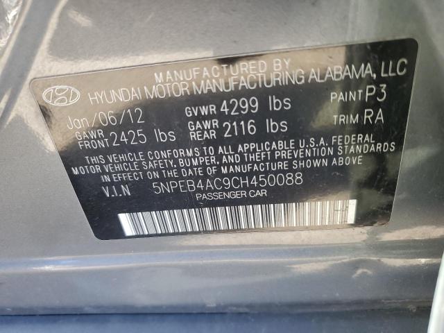 5NPEB4AC9CH450088 - 2012 HYUNDAI SONATA GLS GRAY photo 12