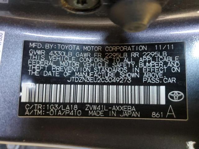 JTDZN3EU2C3049273 - 2012 TOYOTA PRIUS V GRAY photo 12