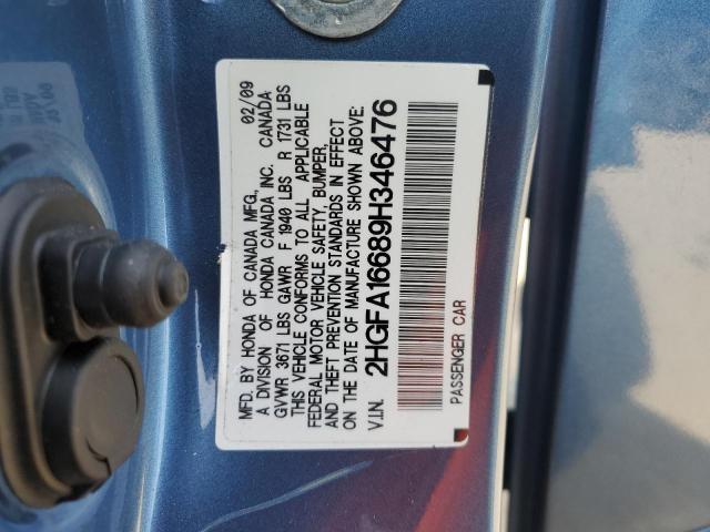 2HGFA16689H346476 - 2009 HONDA CIVIC LX-S أزرق صورة 12