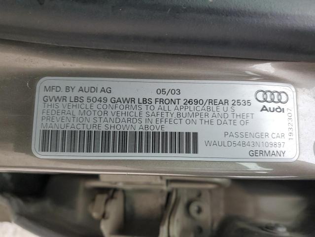 WAULD54B43N109897 - 2003 AUDI A6 2.7T QUATTRO GRAY photo 12