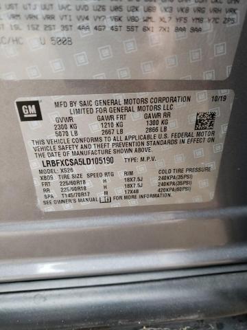 LRBFXCSA5LD105190 - 2020 BUICK ENVISION ESSENCE GRAY photo 12