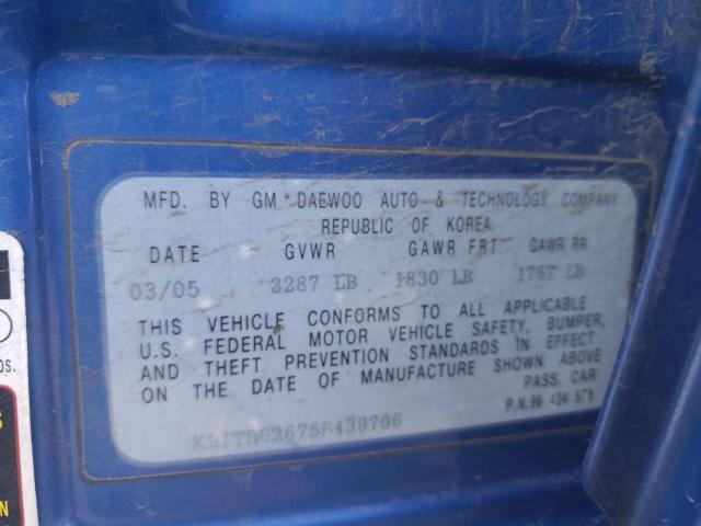 KL1TD62675B439706 - 2005 CHEVROLET AVEO BASE Mavi foto 12