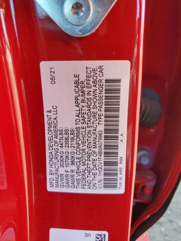 1HGCV1F48MA079983 - 2021 HONDA ACCORD SPORT SE RED photo 12