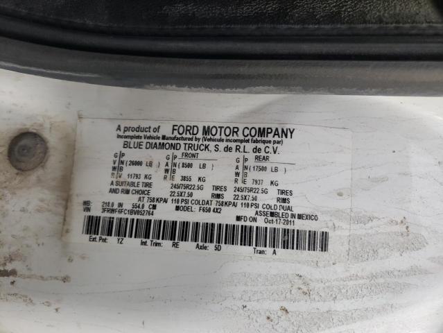 3FRWF6FC1BV052764 - 2011 FORD F650 SUPER DUTY WHITE photo 10