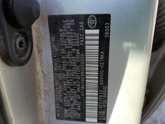 4T1BK46K88U056500 - 2008 TOYOTA CAMRY LE SILVER photo 12