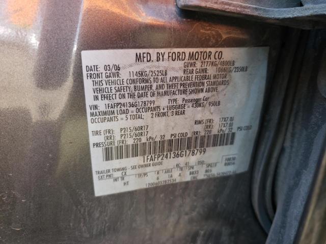 1FAFP24136G178799 - 2006 FORD FIVE HUNDR SEL GRAY photo 12