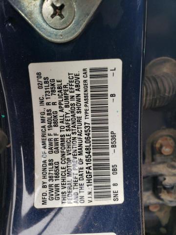 1HGFA16548L064537 - 2008 HONDA CIVIC LX BLUE photo 12